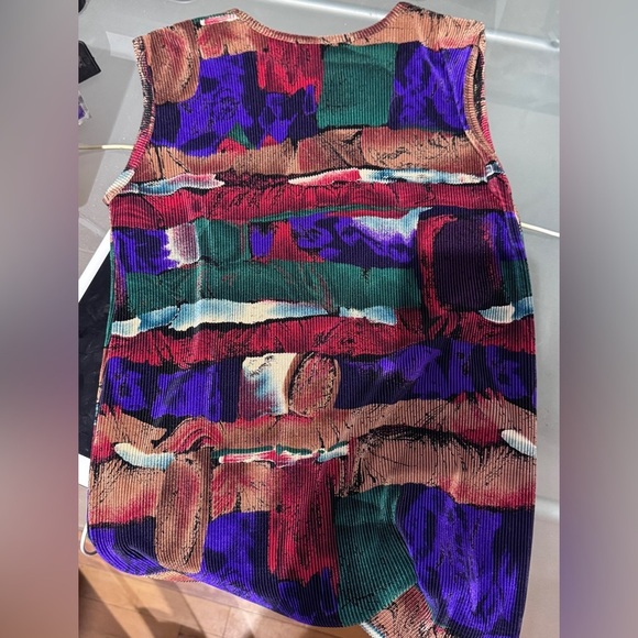 👚Exquisite Vintage Tall Girl Multi Coloured Pleated Sleeveless Top - Ladies L - Picture 16 of 16